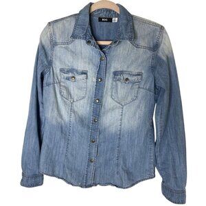 BDG Chambray Denim Shirt Snap Button Western Y2K Urban Outfitters - S